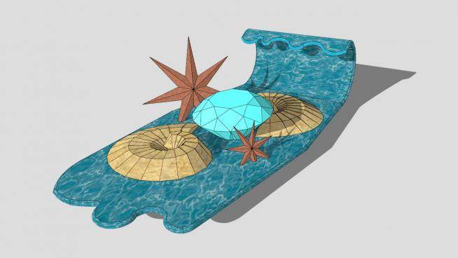 海滩上的海螺海星和钻石SU模型下载_sketchup草图大师SKP模型