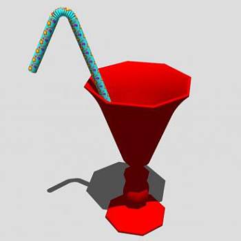 八角红色派对玻璃杯和吸管SU模型下载_sketchup草图大师SKP模型