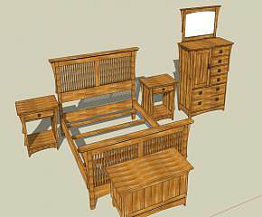 木质家居主卧室SU模型下载_sketchup草图大师SKP模型