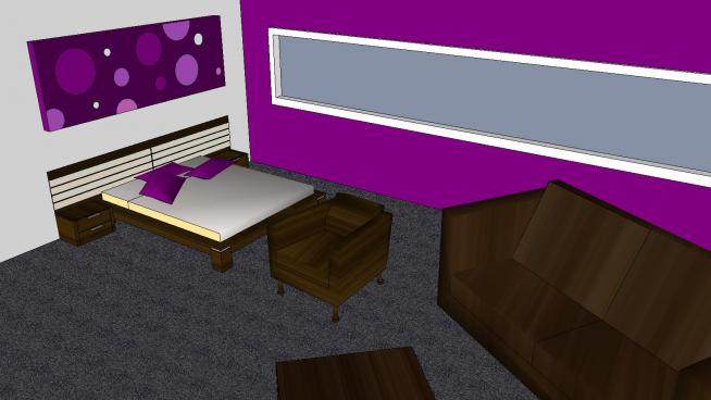 紫色现代室内家居主卧室SU模型下载_sketchup草图大师SKP模型