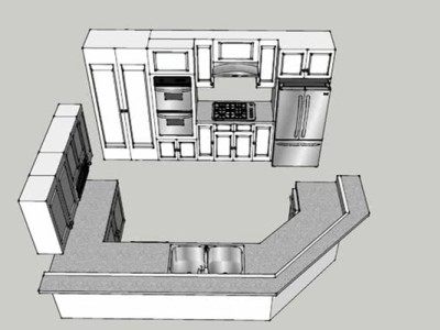 现代转角厨房室内装修SU模型下载_sketchup草图大师SKP模型