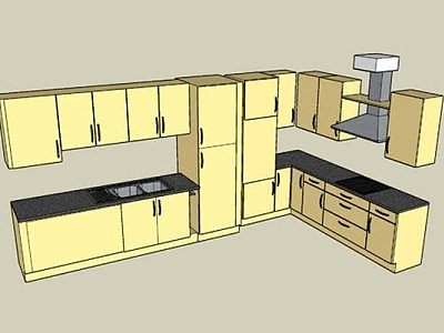 现代黄色家居厨房装修SU模型下载_sketchup草图大师SKP模型