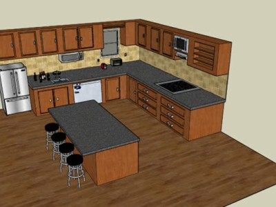 木质岛型家居开放厨房SU模型下载_sketchup草图大师SKP模型
