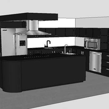 L型家居厨房装修SU模型下载_sketchup草图大师SKP模型