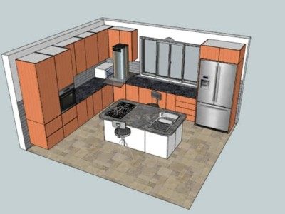 L型室内家居开放厨房SU模型下载_sketchup草图大师SKP模型