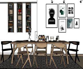 现代餐厅室内空间SU模型下载_sketchup草图大师SKP模型