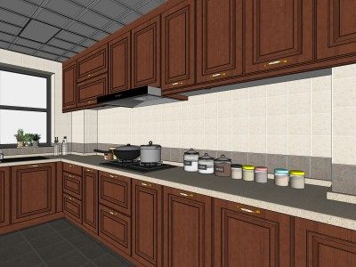 现代木质厨房橱柜SU模型下载_sketchup草图大师SKP模型