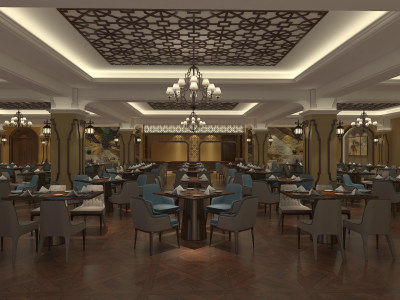 酒店地中海风格自助餐厅SU模型下载_sketchup草图大师SKP模型