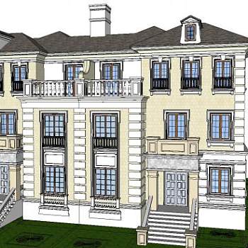 法式奢华别墅户外建筑SU模型下载_sketchup草图大师SKP模型