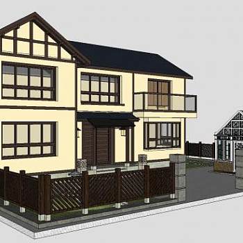 日式住宅独栋别墅阳光房SU模型下载_sketchup草图大师SKP模型