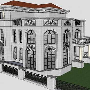 欧式别墅独栋建筑SU模型下载_sketchup草图大师SKP模型