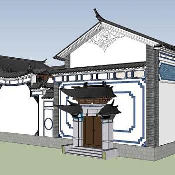 白族独栋建筑三合院SU模型下载_sketchup草图大师SKP模型