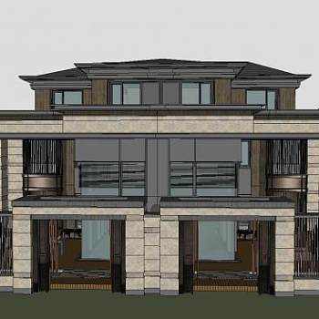 上海信达泰禾新江湾独栋别墅SU模型下载_sketchup草图大师SKP模型