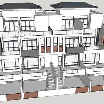 现代风格联排别墅SU模型下载_sketchup草图大师SKP模型