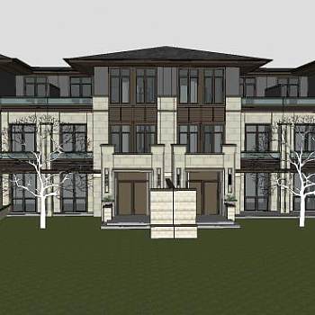 新亚洲风联排别墅SU模型下载_sketchup草图大师SKP模型