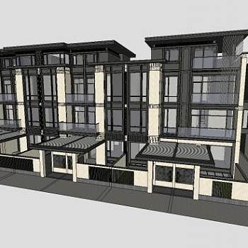 新亚洲联排别墅SU模型下载_sketchup草图大师SKP模型