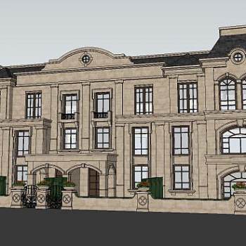 法式联排别墅户外建筑SU模型下载_sketchup草图大师SKP模型