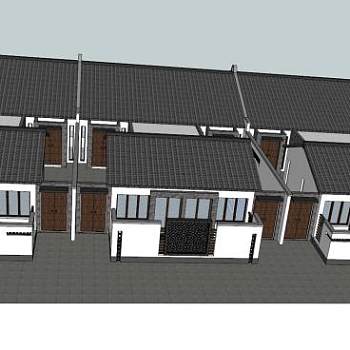 中式建筑联排别墅SU模型下载_sketchup草图大师SKP模型