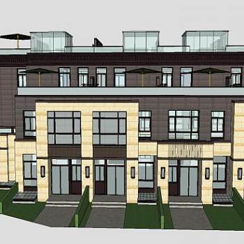 现代风格建筑联排别墅SU模型下载_sketchup草图大师SKP模型