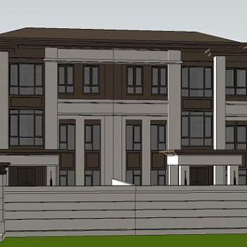 新亚洲风格中式联排别墅SU模型下载_sketchup草图大师SKP模型