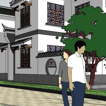 川西民居四合院建筑SU模型下载_sketchup草图大师SKP模型