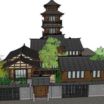 川西风格四合院建筑SU模型下载_sketchup草图大师SKP模型