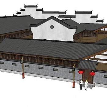 中式南方古建套院建筑SU模型下载_sketchup草图大师SKP模型