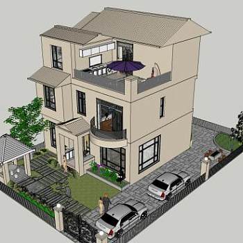 欧式风格别墅建筑SU模型下载_sketchup草图大师SKP模型