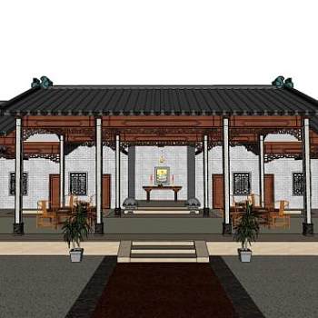 中式风格住宅建筑四合院SU模型下载_sketchup草图大师SKP模型