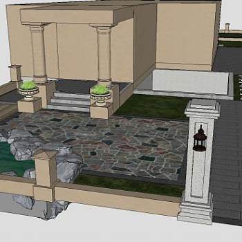 景观别墅现代庭院花园SU模型下载_sketchup草图大师SKP模型