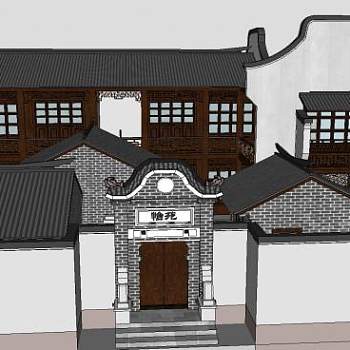 中式四合院建筑户外别墅SU模型下载_sketchup草图大师SKP模型