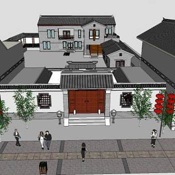 中式风格户外建筑四合院SU模型下载_sketchup草图大师SKP模型