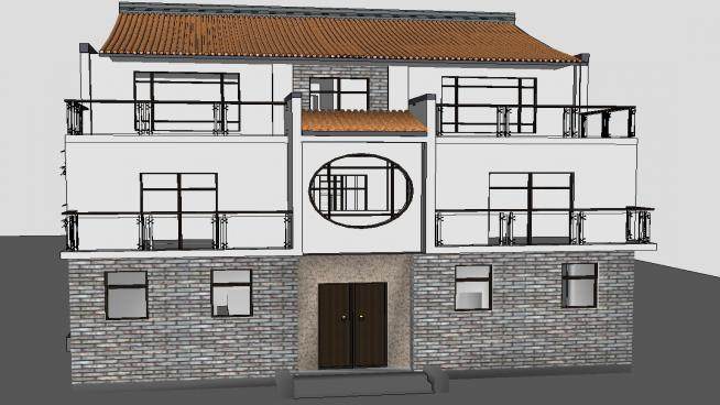 传统中式小住宅建筑SU模型下载_sketchup草图大师SKP模型