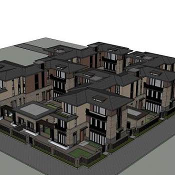 草原风合院别墅装修SU模型下载_sketchup草图大师SKP模型