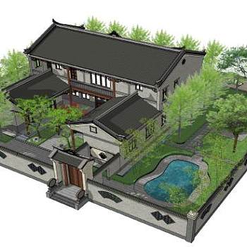 乡村四合院建筑SU模型下载_sketchup草图大师SKP模型