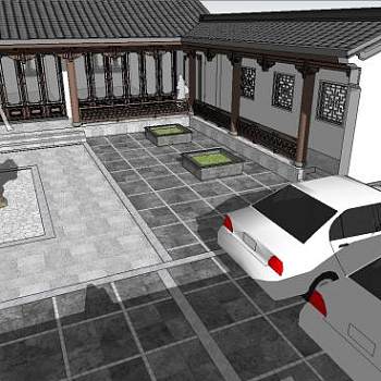 中式四合院建筑复古别墅SU模型下载_sketchup草图大师SKP模型