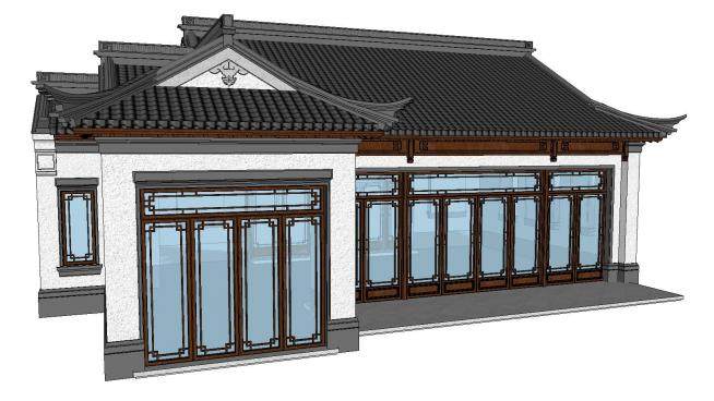 中式民居现代建筑住宅SU模型下载_sketchup草图大师SKP模型