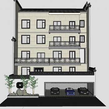 中式风格别墅庭院建筑SU模型下载_sketchup草图大师SKP模型