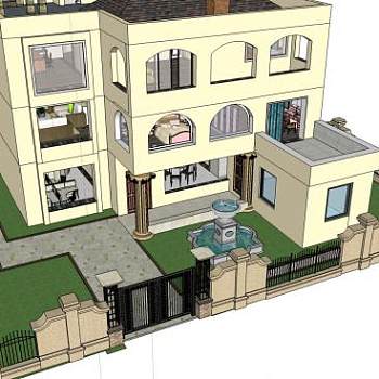 别墅围墙居家住宅户外建筑SU模型下载_sketchup草图大师SKP模型