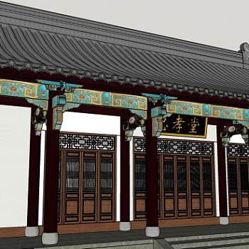 中式古建筑祠堂四面坡SU模型下载_sketchup草图大师SKP模型