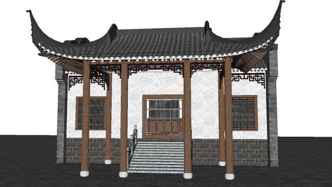中式戏台古建筑SU模型下载_sketchup草图大师SKP模型