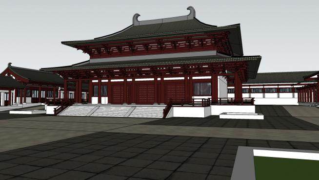 中式建寺庙古建筑SU模型下载_sketchup草图大师SKP模型