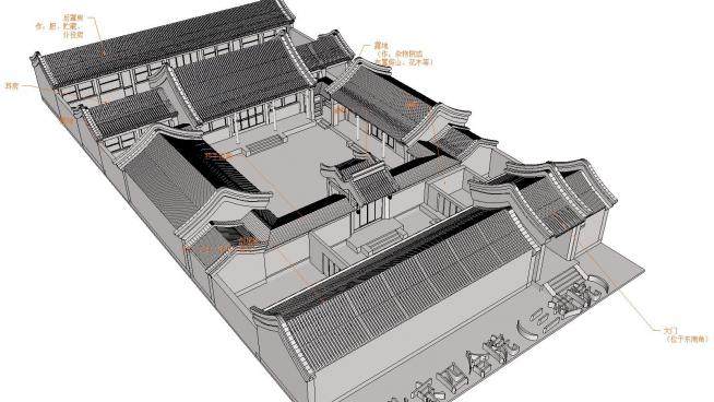 北京四合院三进院古建筑SU模型下载_sketchup草图大师SKP模型