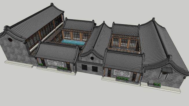 中式合院四合院古建筑SU模型下载_sketchup草图大师SKP模型