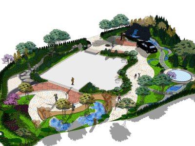 现代公园景观建筑SU模型下载_sketchup草图大师SKP模型