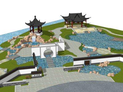 中式公园景观建筑SU模型下载_sketchup草图大师SKP模型