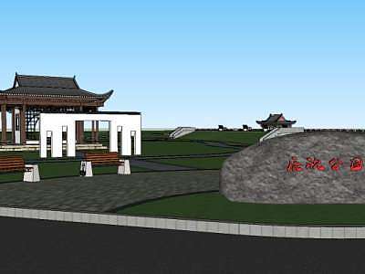 公园乡村景观建筑广场巨石修道院SU模型下载_sketchup草图大师SKP模型