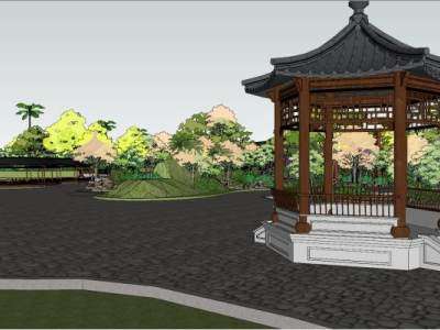 中式园林景观公园建筑SU模型下载_sketchup草图大师SKP模型