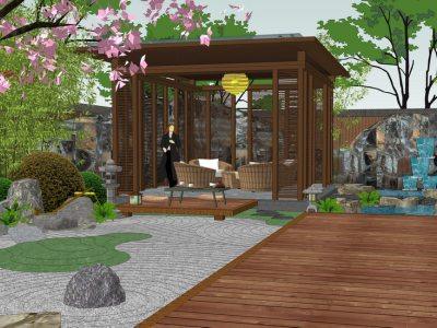 日式风格庭院景观建筑SU模型下载_sketchup草图大师SKP模型