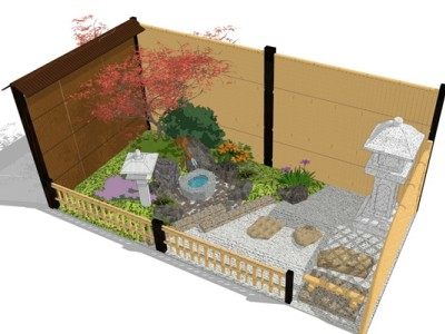 日式风格户外庭院景观SU模型下载_sketchup草图大师SKP模型